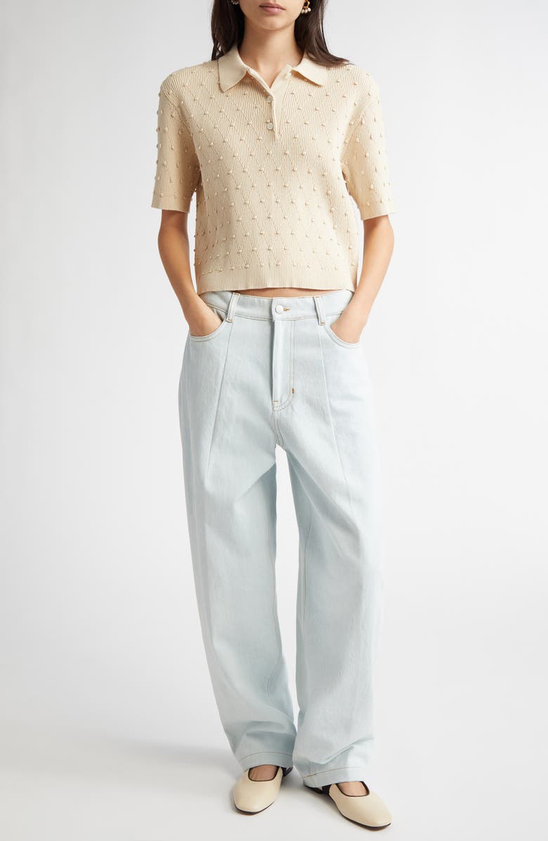 NACKIYÈ Textured Organic Cotton Polo Sweater, Alternate, color,