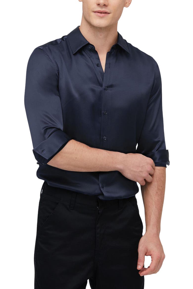 Mulberry Silk Basic Mens Shirt, Alternate, color, Navy Blue