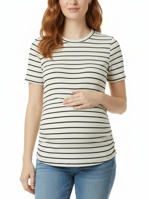 Women's Crew Neck Side-Ruched Maternity Short Sleeve Top