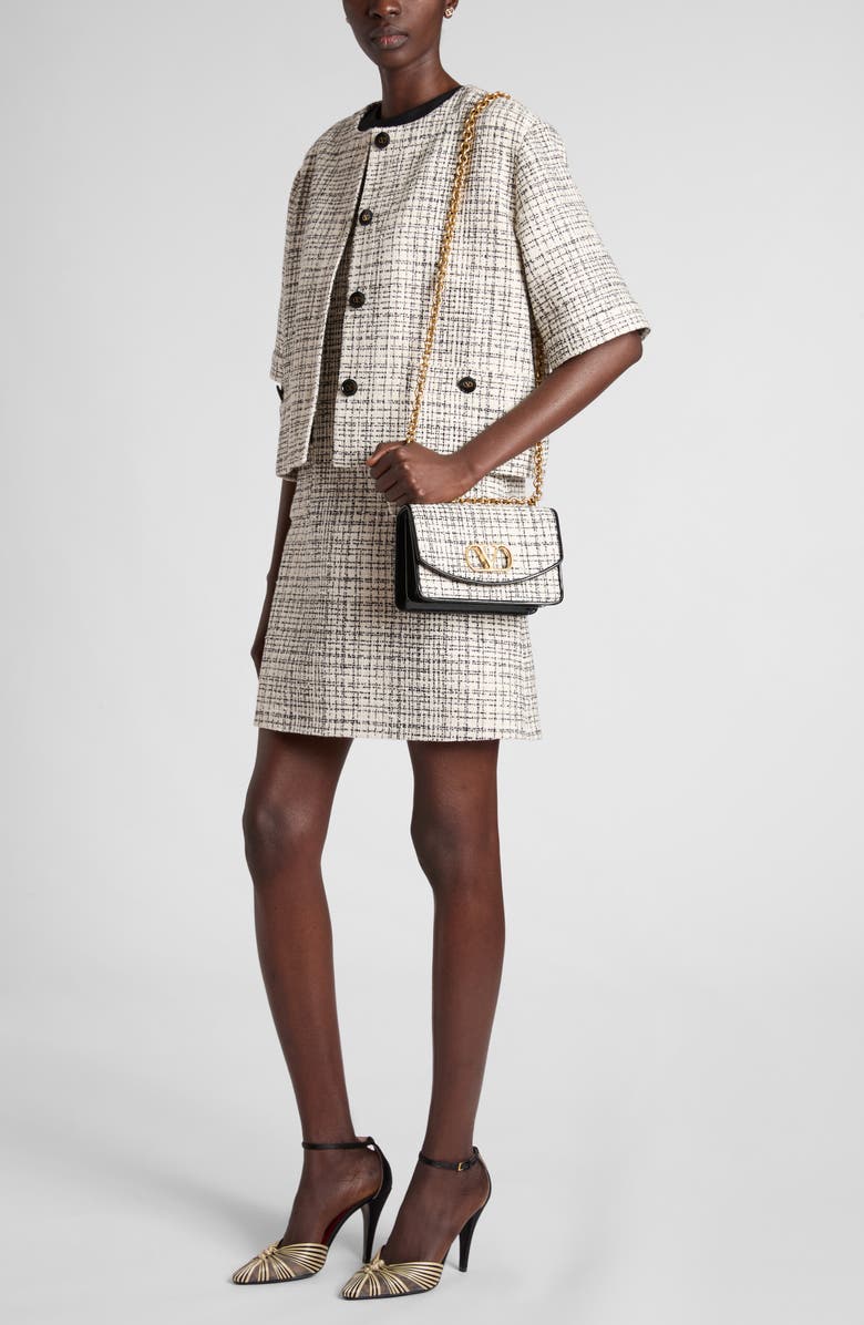 Valentino Garavani Short Sleeve Tweed Minidress, Alternate, color, Vanilla