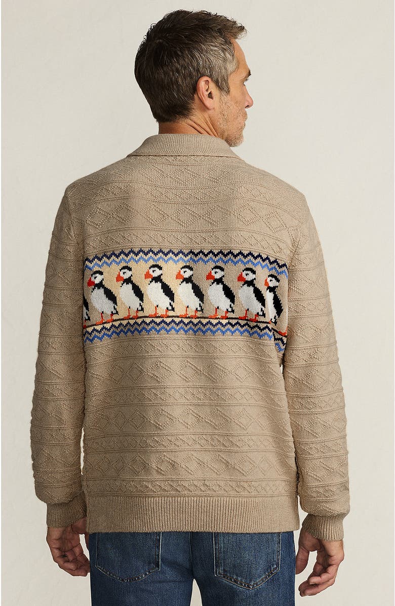 Lands' End Long Sleeve Cozy Cotton Blend Polo, Alternate, color, Puffins/Soft Driftwood Heather