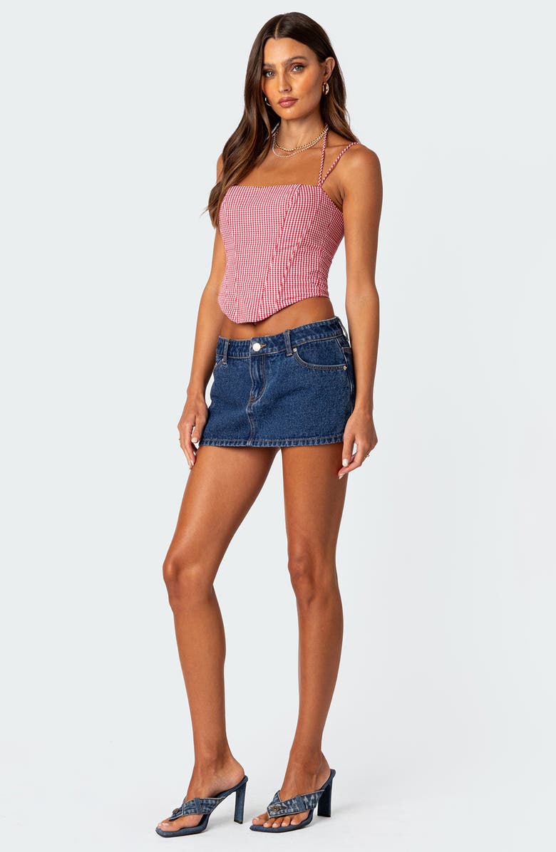 EDIKTED Pippa Gingham Lace-Up Back Corset Top, Alternate, color, Red