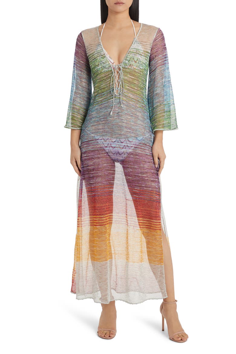 Metallic Stripe Cover-Up Dress, Main, color, GREEN MULTI