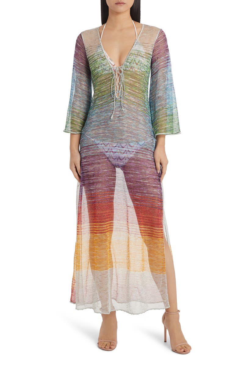 MISSONI MARE Metallic Stripe Cover-Up Dress, Main, color, 