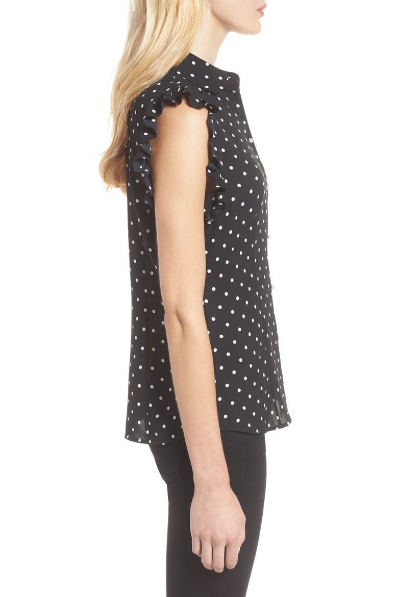 Anne Klein Polka Dot Ruffle Sleeve Blouse, Alternate, color, ANNE WHITE/ ANNE BLACK