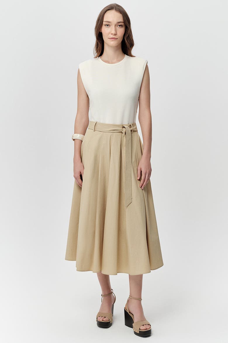Sidney Crew Neck Pocket Belted Midi Dress, Alternate, color, Ecru
