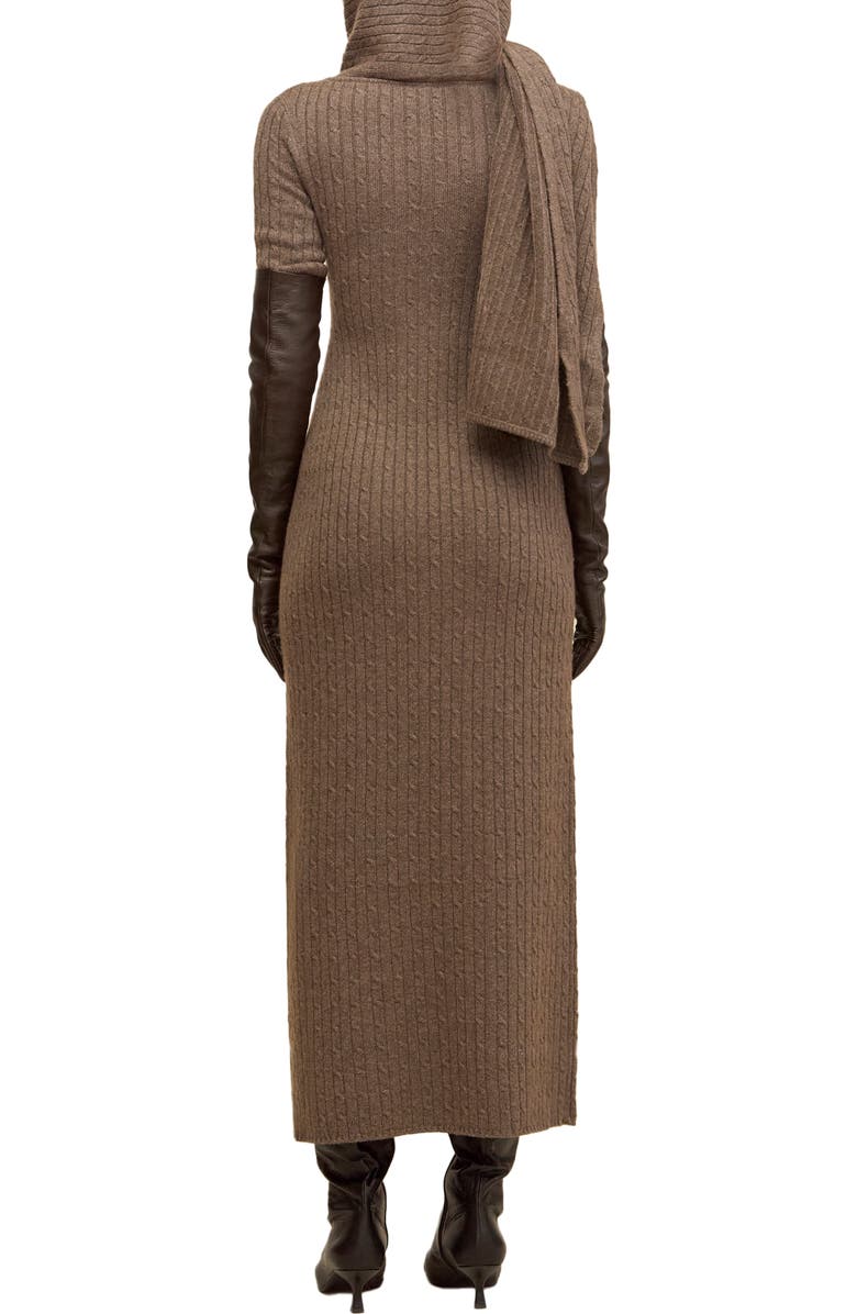 Cult Gaia Natacha Long Sleeve Wool & Cashmere Sweater Dress with Attached Scarf, Alternate, color, Otter