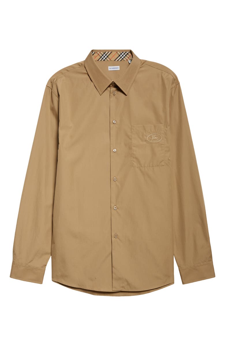Burberry EKD Stamp Cotton Poplin Button-Up Shirt, Alternate, color, Puddle