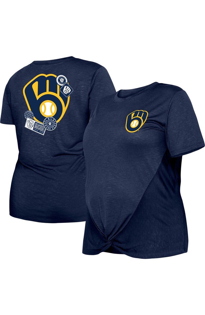 New Era Women's New Era Navy Milwaukee Brewers Plus Size Two-Hit Front Knot T-Shirt, Main, color, 