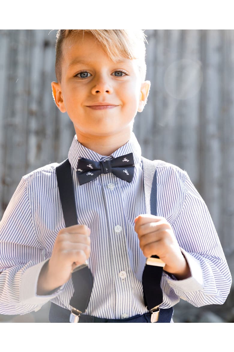 Little Boy's Long Sleeve Button Down Shirt Navy Blue Stripes, Alternate, color, Navy Blue Stripes