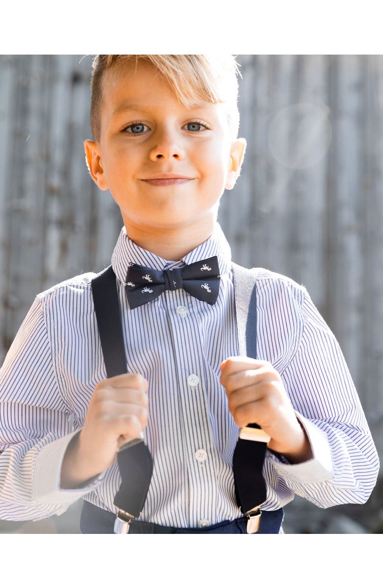 Deux par Deux Little Boy's Long Sleeve Button Down Shirt Navy Blue Stripes, Alternate, color, Navy Blue Stripes