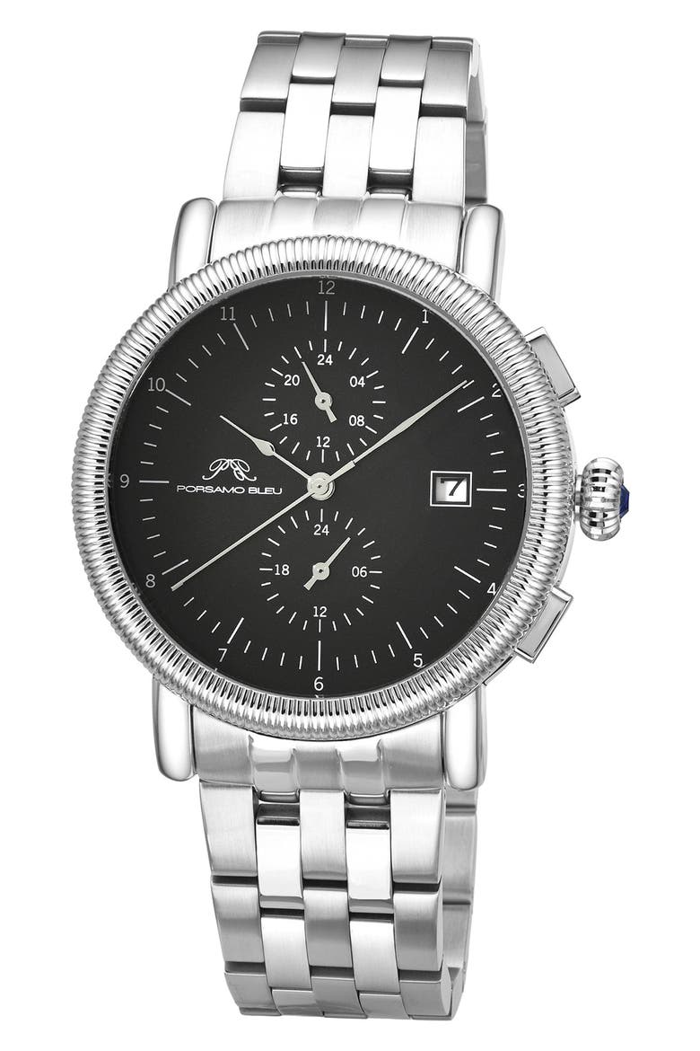 Valor Bracelet Strap Chronograph Watch, 44mm, Main, color, SILVER BLACK