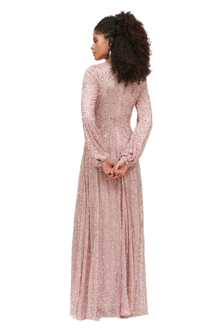 Occasion Modest Embellished Sequin Beaded Floral Evening Dress, Alternate, color, FROSTED PINK