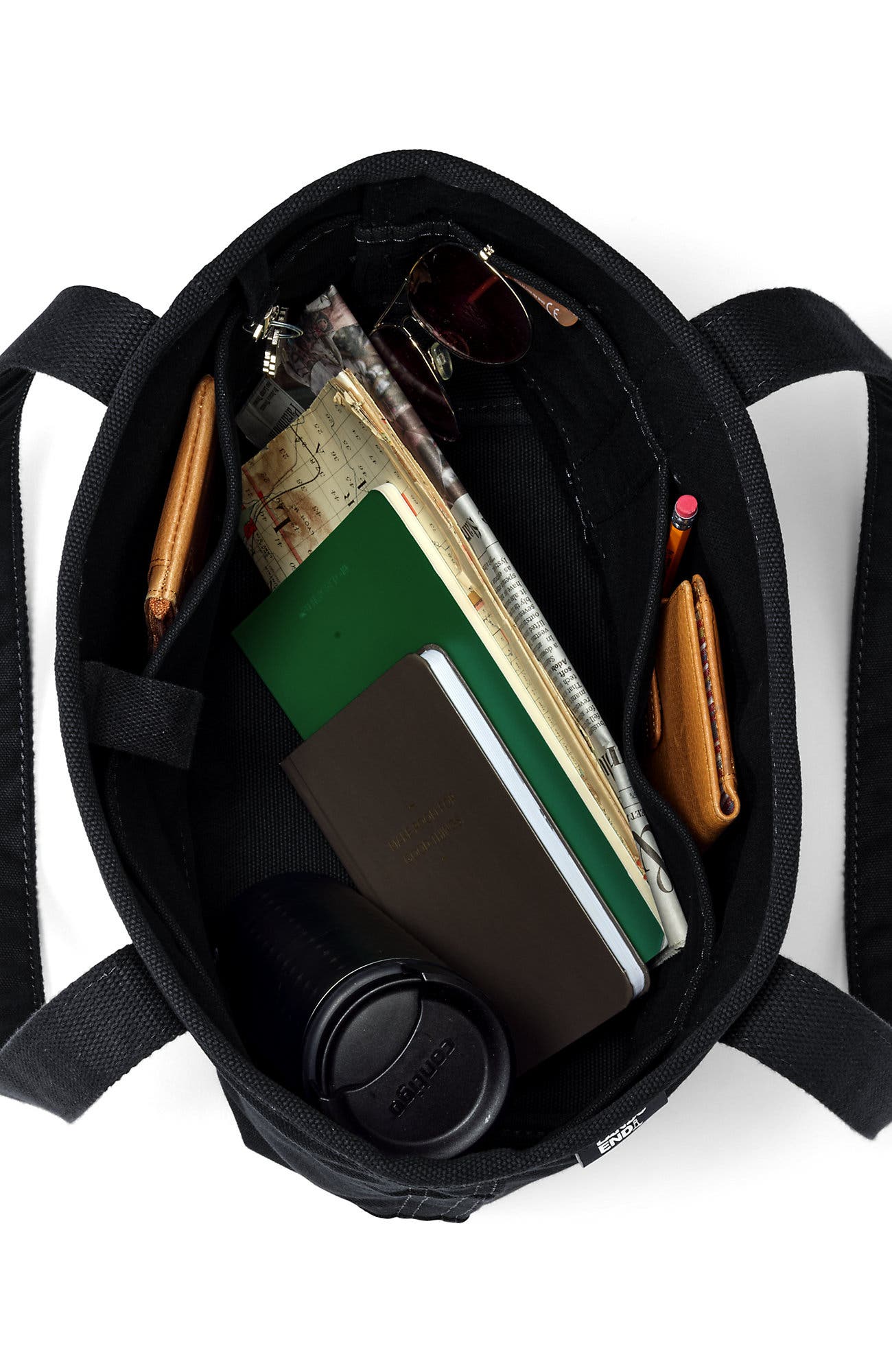 Lands' End Open Top Long Handle Canvas Tote Bag, Alternate, color, Black/Black