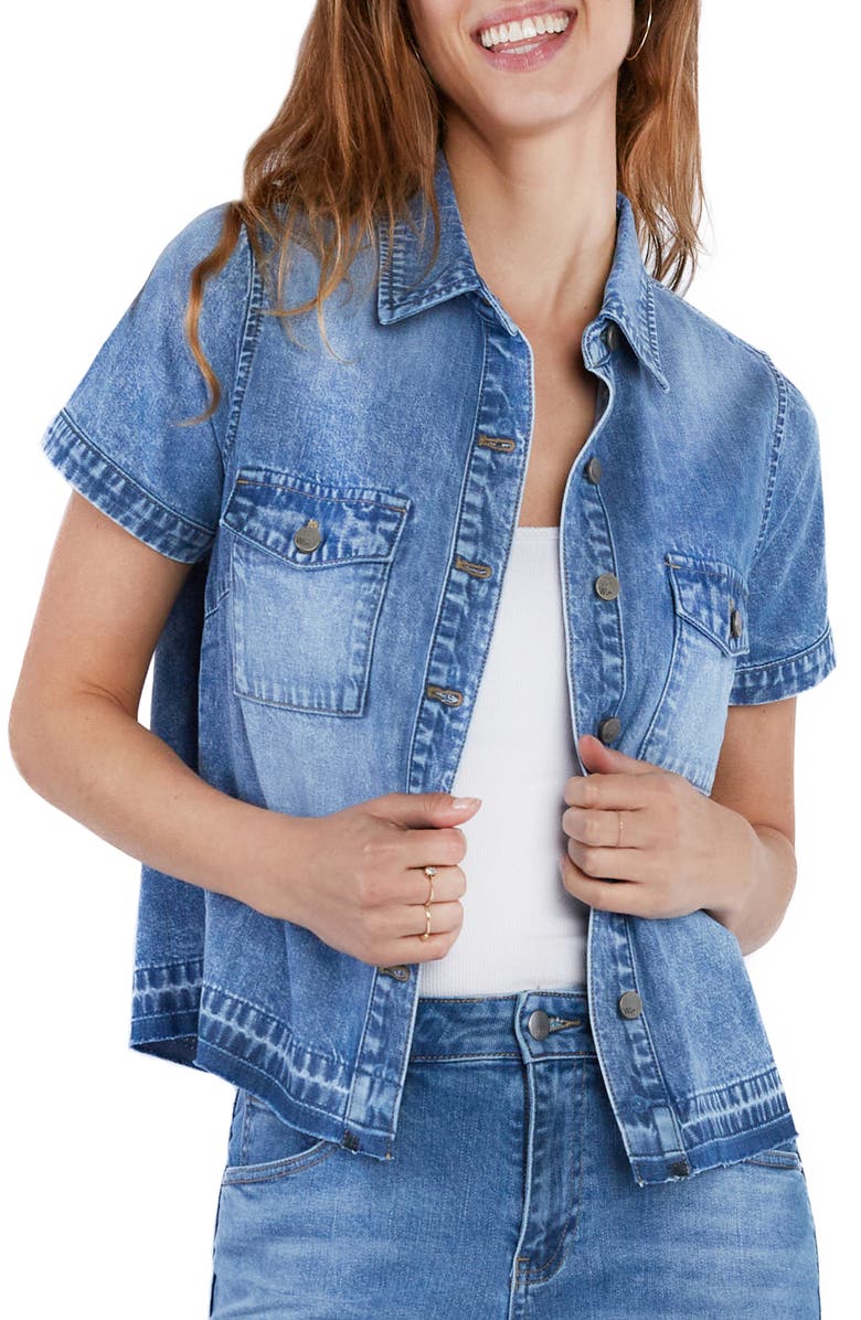 Wash Lab Denim Sara Short Sleeve Denim Shirt, Alternate, color, Post Blue