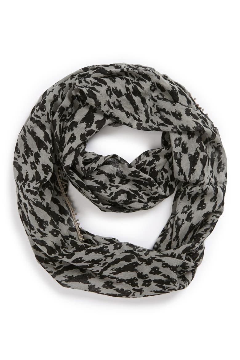 Animal Print Infinity Scarf, Main, color, GREY/ BLACK