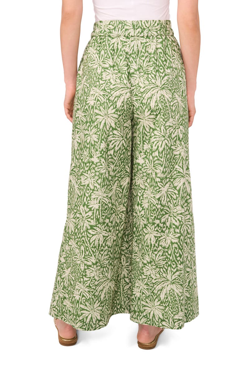 Vince Camuto Palm Print Wide Leg Cotton Pants, Alternate, color, Olive