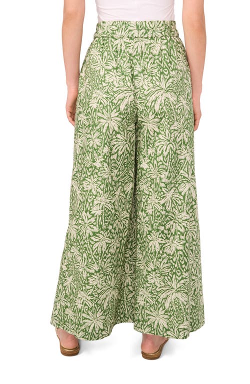 Vince Camuto Palm Print Wide Leg Cotton Pants In Olive