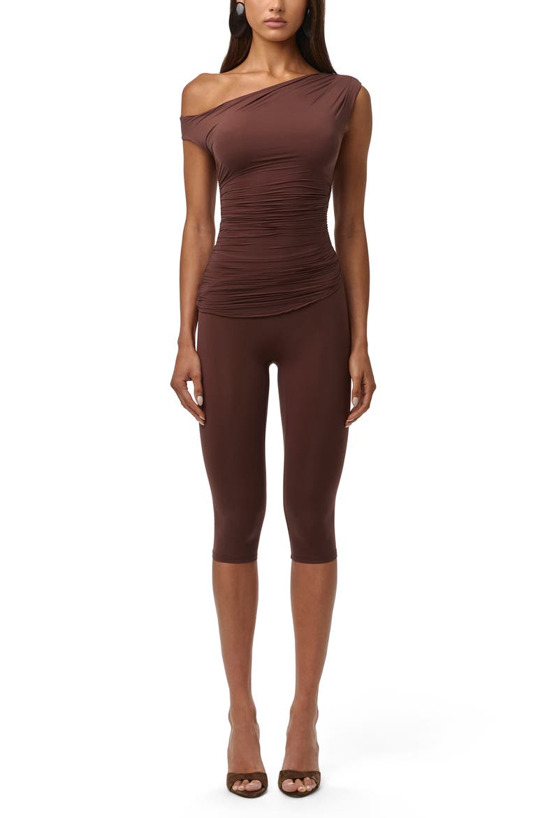 Ruched One-Shoulder Top, Alternate, color, CHOCOLATE