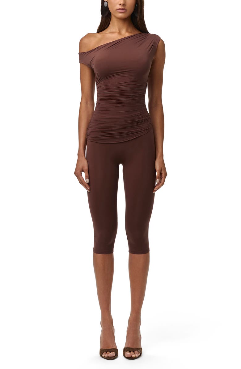 Naked Wardrobe Ruched One-Shoulder Top, Alternate, color, Chocolate
