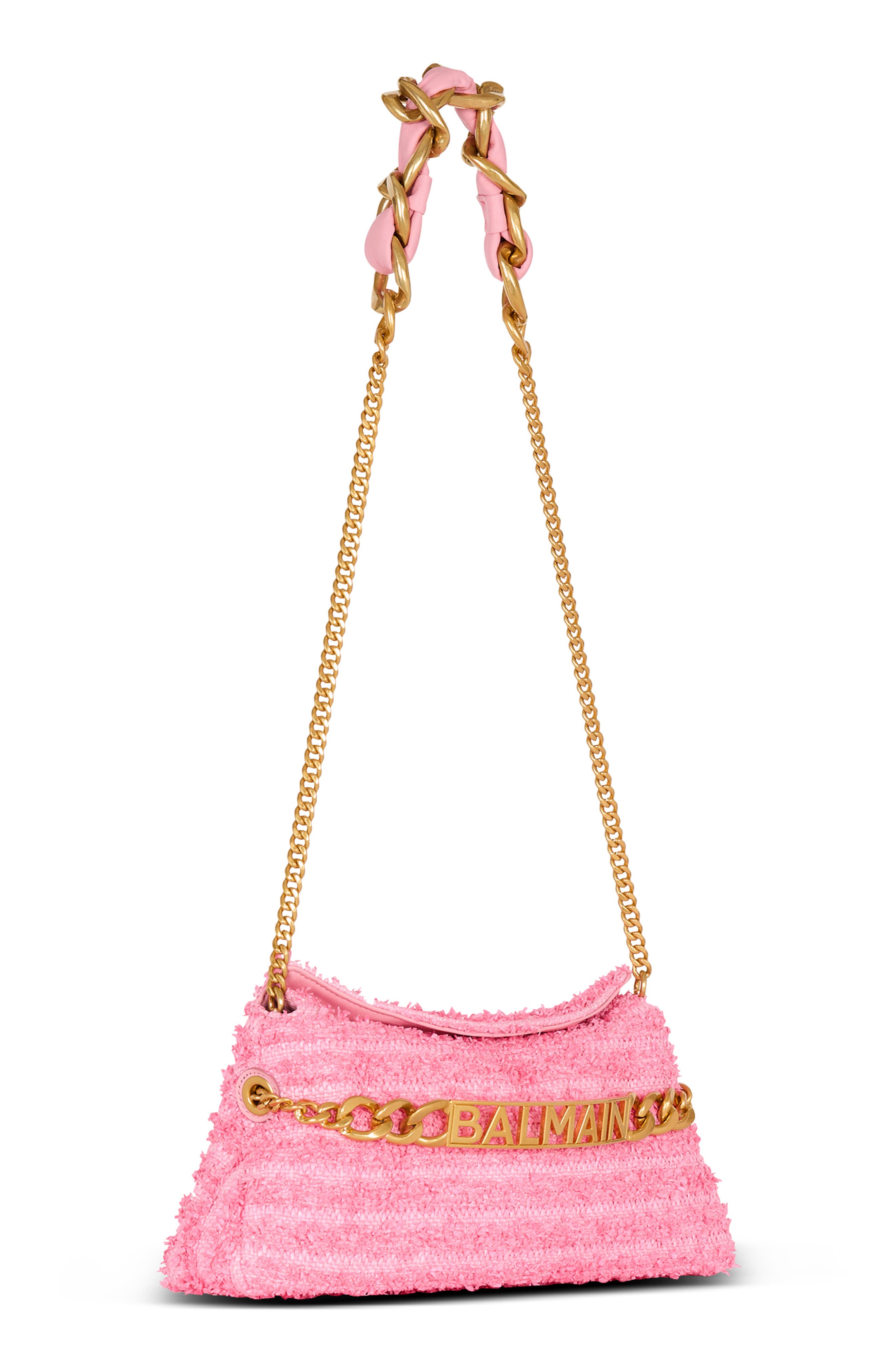 Balmain 1945 Raffia & Tweed Soft Pouch Clutch, Alternate, color, 