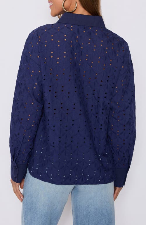 Vici Collection Garden Stroll Floral Eyelet Button-up Shirt In Blue