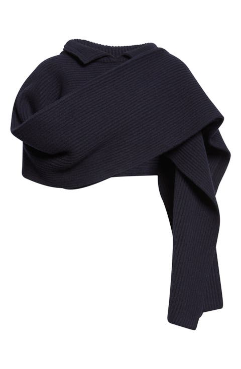 Wool Rib Scarf with Collar Detail