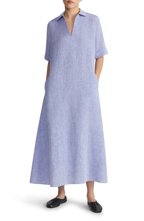 Short Sleeve Linen Popover Midi Dress