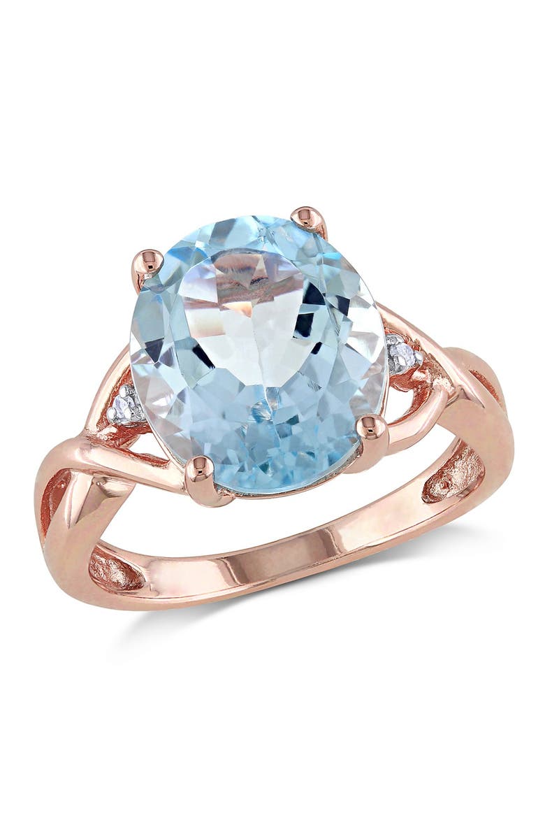 Oval-Cut Blue Topaz & Diamond Ring, Main, color, BLUE