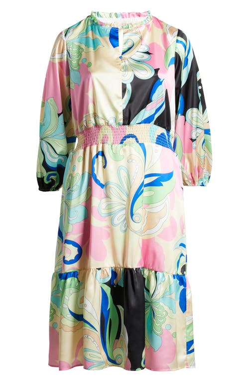 CIEBON CIEBON IRENA PRINT LONG SLEEVE SATIN MIDI DRESS