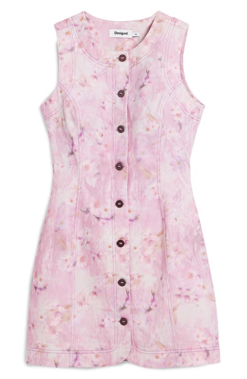 Desigual Floral Sleeveless Button Front Sheath Dress In Pink