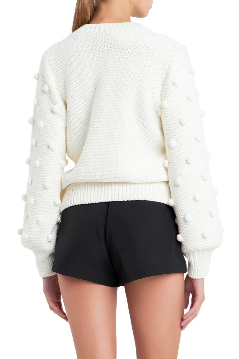 Pompom Crewneck Sweater, Alternate, color, IVORY
