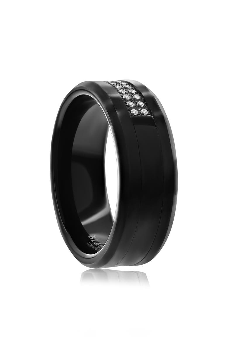 BLACKJACK Men's Black Tungsten Cubic Zirconia Band Ring, Alternate, color,