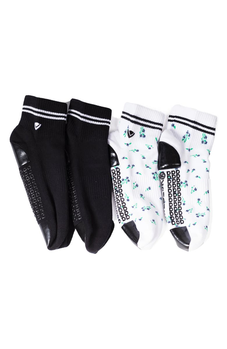 Arebesk Assorted 2-Pack Gripper Ankle Socks, Alternate, color, Blue Flower- Black