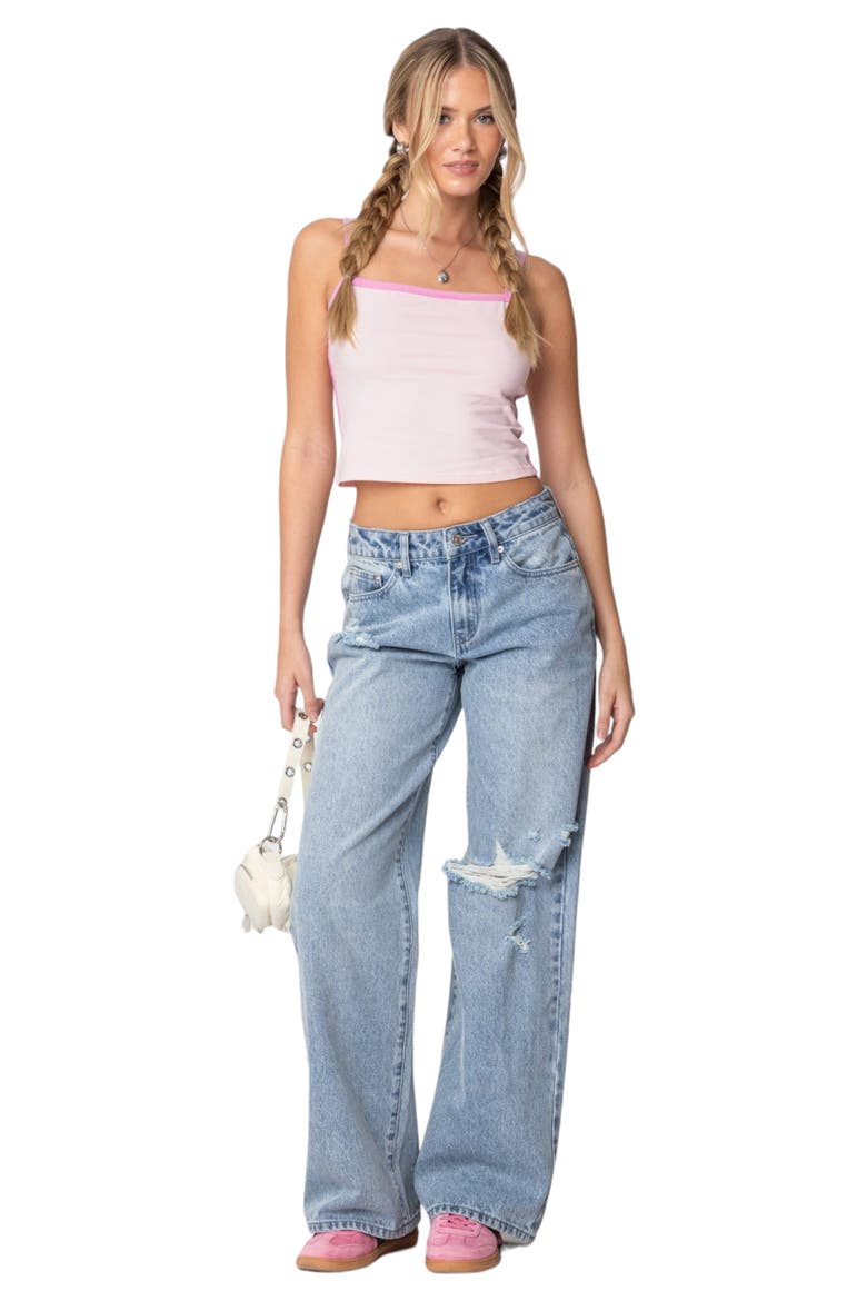 Francesca Contrast Binding Crop Camisole, Alternate, color, PINK