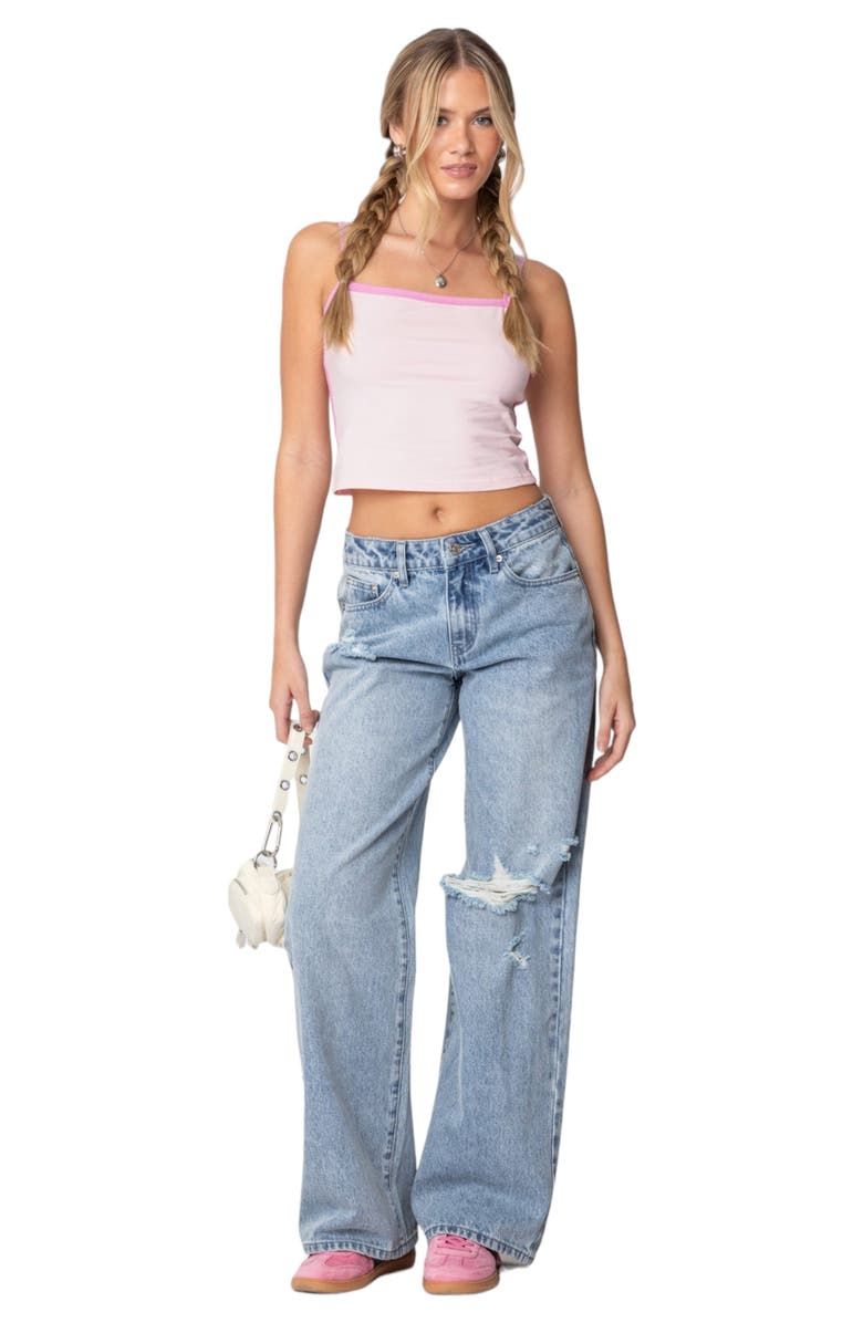 EDIKTED Francesca Contrast Binding Crop Camisole, Alternate, color, Pink