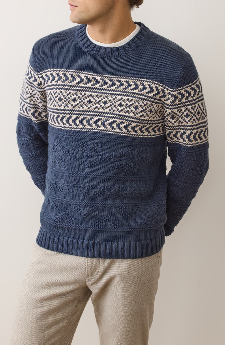 Marine Layer Erik Texture Organic Cotton Blend Sweater, Alternate, color, Navy