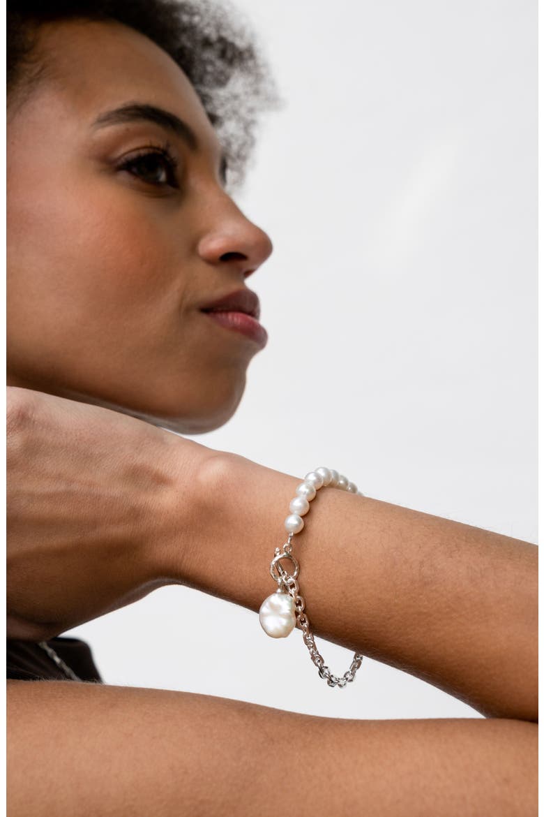 Timeless Keshi Pearl Chain Bracelet, Alternate, color, Sterling Silver