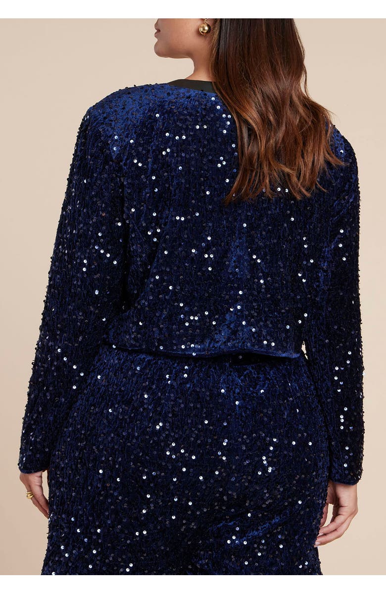ELOQUII Sequin Velvet Jacket, Alternate, color, Rich Navy