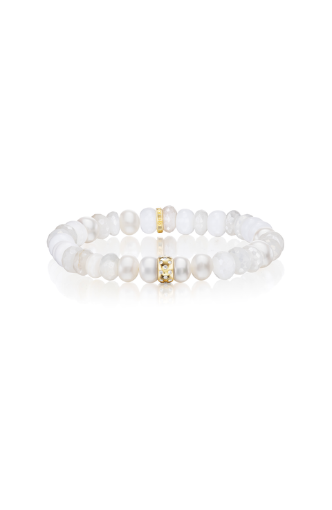 White Mix Bracelet with Scattered Diamond Rondelle