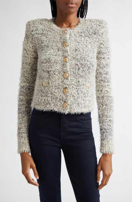 L'AGENCE Una Crop Eyelash Tweed Cardigan