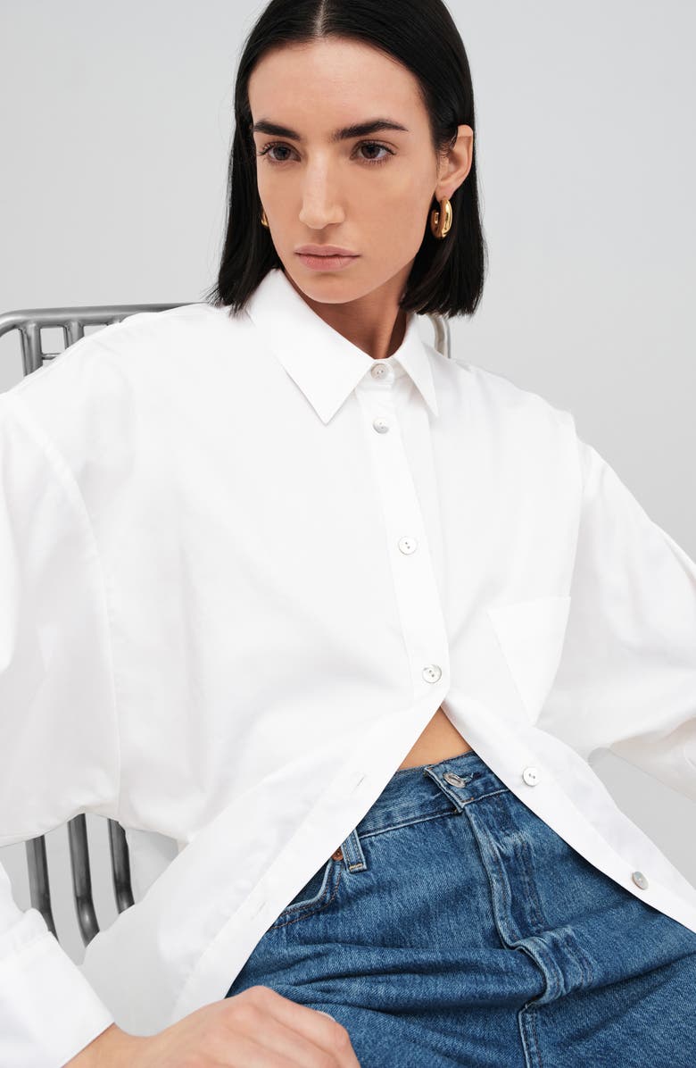 Two Lines by Marcella Lima Cotton Poplin Button-Up Shirt, Alternate, color, Optic White