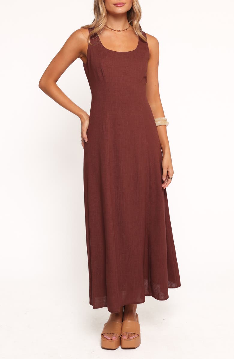 Petal & Pup Tatum Sleeveless Linen Blend Maxi Dress, Alternate, color, Chocolate