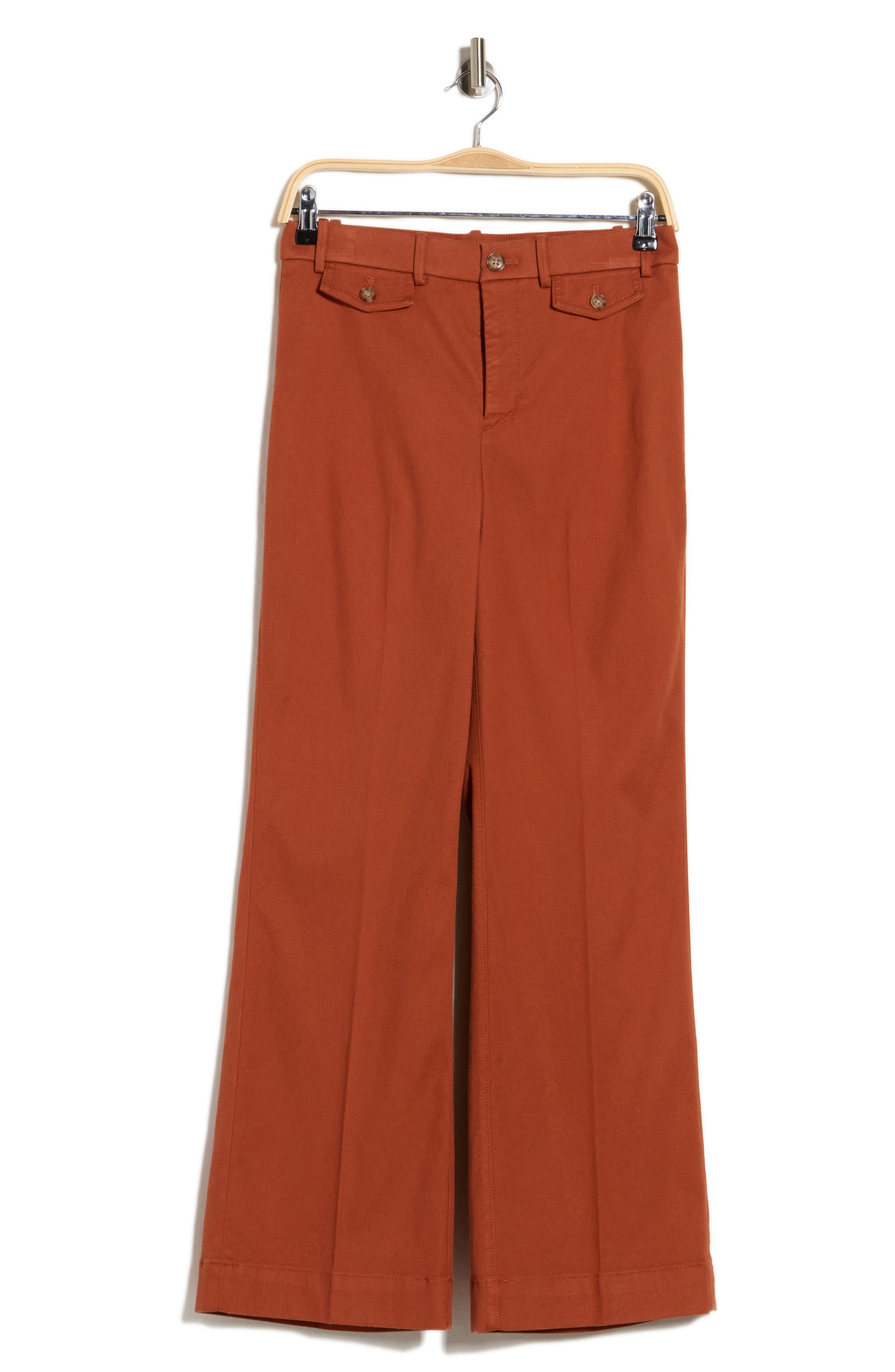 Button Pocket High Waist Flare Leg Pants