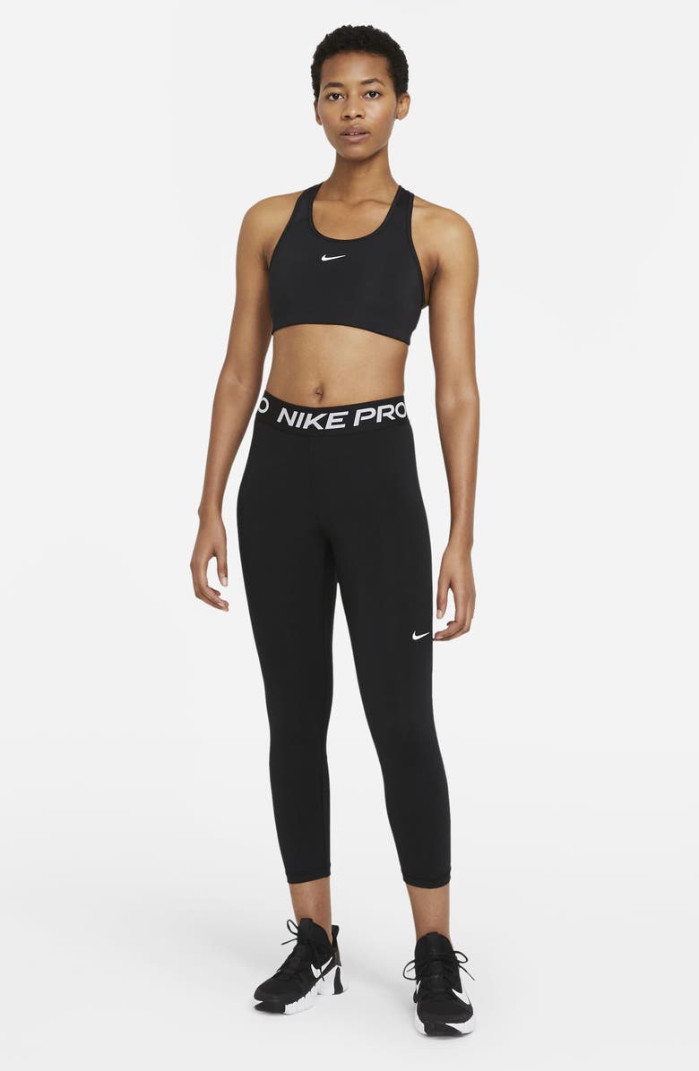 Nike Pro Mid-Rise Crop Mesh-Panel Leggings, Alternate, color, 013 Black/White
