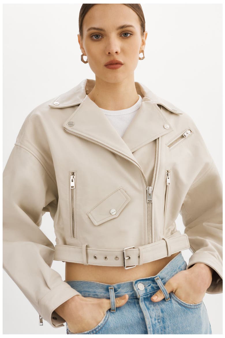 DYLAN | 80's Leather Biker Jacket, Alternate, color, Bone