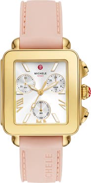 MICHELE Deco Sport Chronograph Silicone Strap Watch, 34mm x 36mm