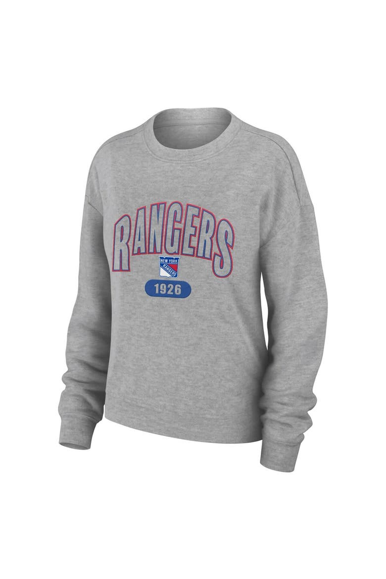 Women's WEAR by Erin Andrews Heather Gray New York Rangers Knit Long Sleeve Tri-Blend T-Shirt & Pants Sleep Set, Alternate, color, Heather Gray