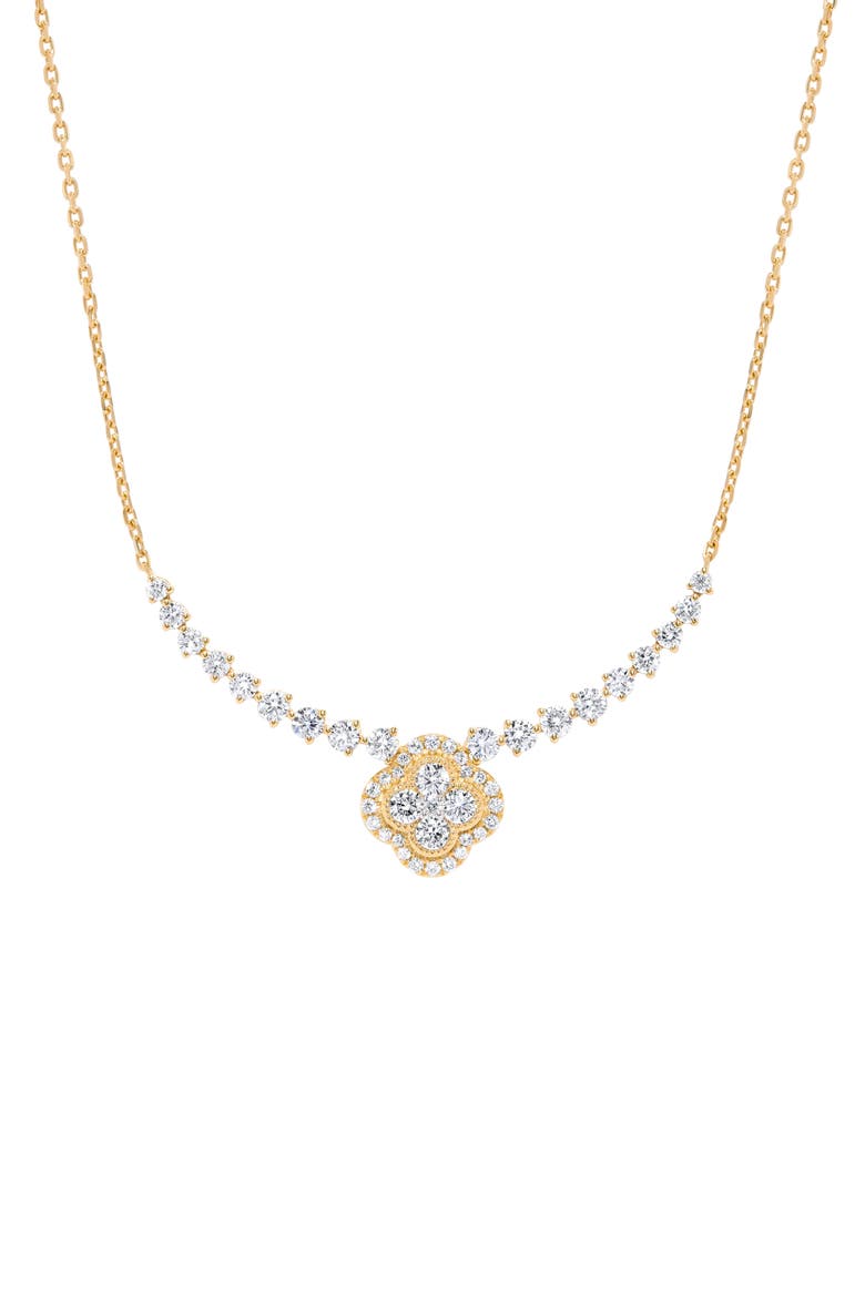 14K Gold & Diamond Clover Halo Pendant Necklace - 1.59ct., Main, color, 14K YELLOW GOLD