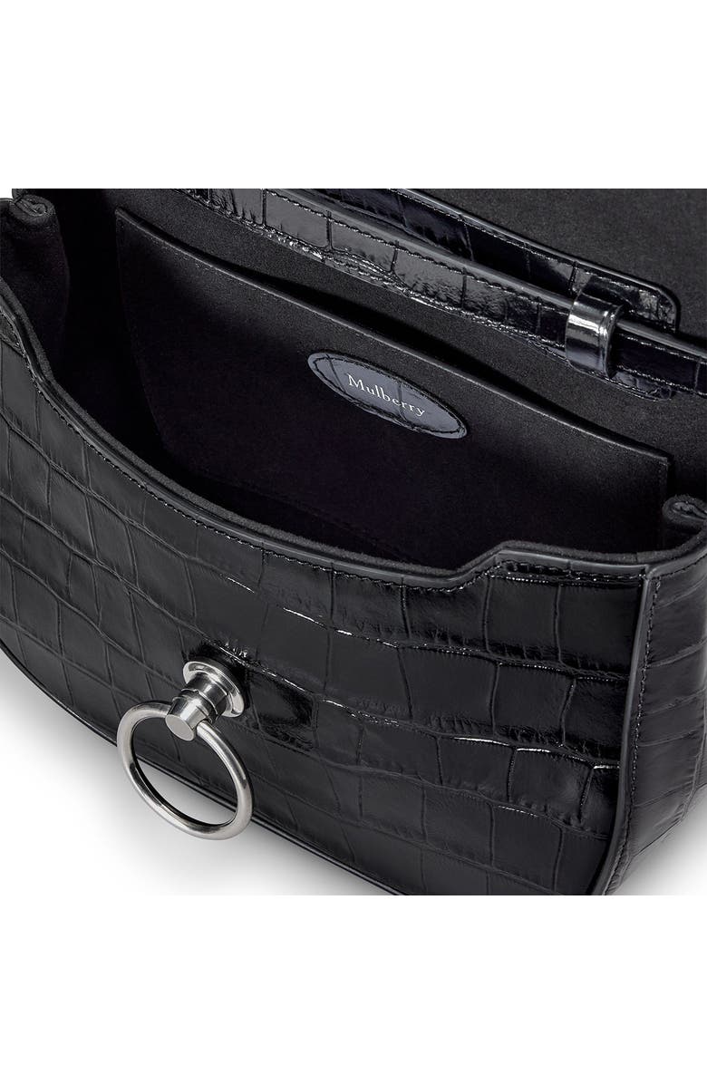 Mulberry Small Amberley Croc Embossed Patent Leather Top Handle Bag, Alternate, color, Black